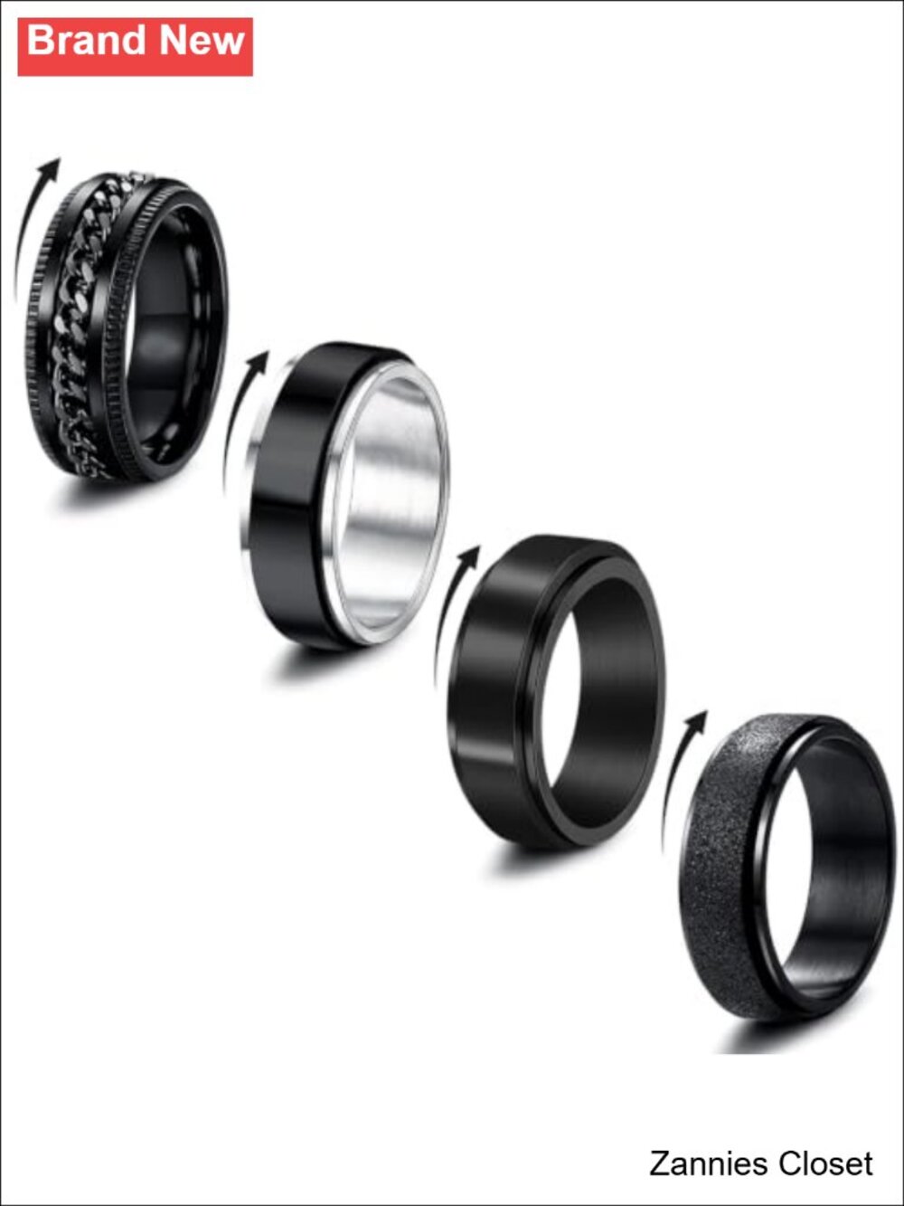 💍 Stainless Steel Spinner Rings Set Anxiety Relief Fidget Wedding Band 4 Pc
